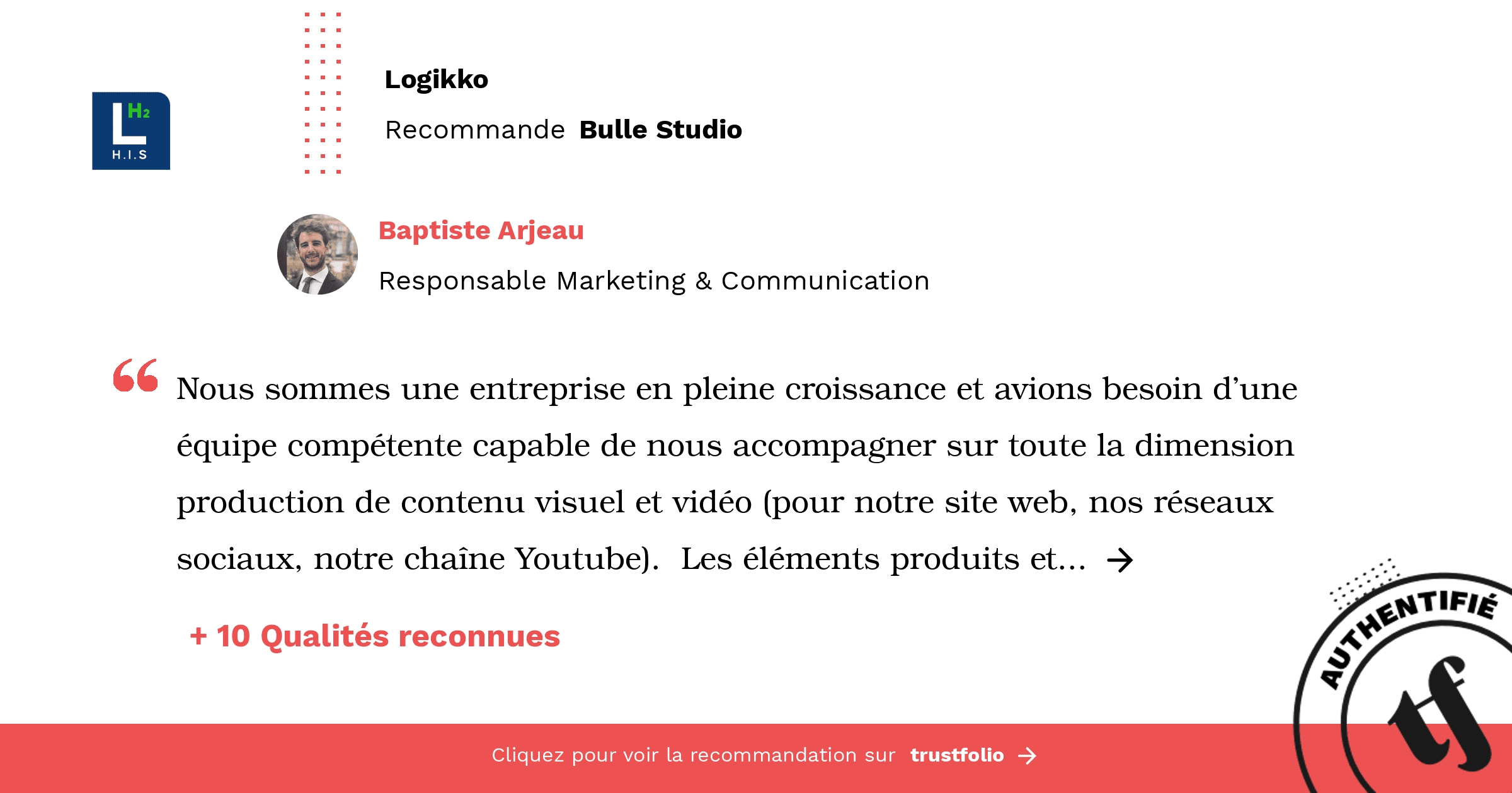 Avis d'un client satisfait de Bulle Studio à l'île Maurice.